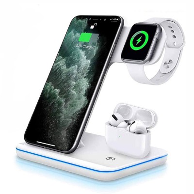 2020 Charging Dock Station 15W Fast Qi 3 in 1 Wireless Charger for iPhone 12 Airpods