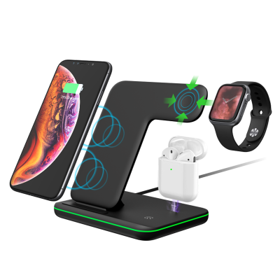 2020 15W Wireless Charger Stand Qi 3 in 1 Wireless Charger for iPhone 12 Airpods